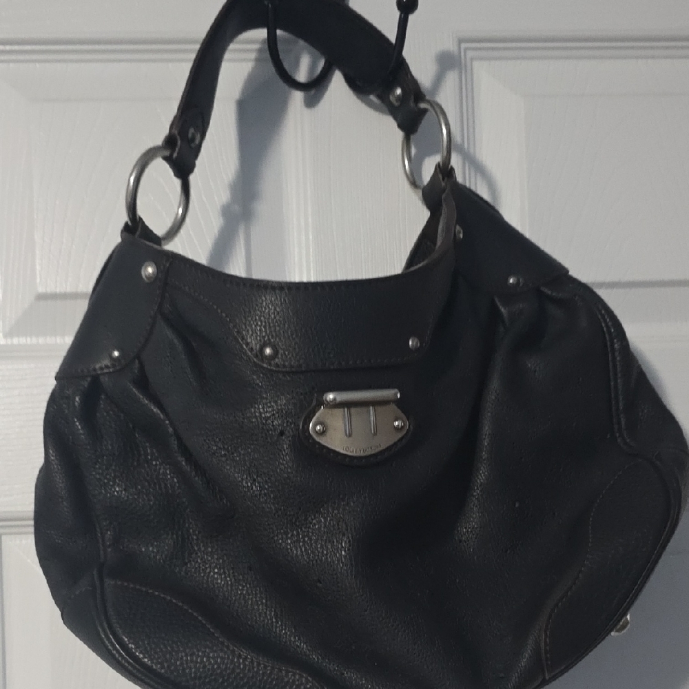 Louis Vuitton Black Mahina Leather Bag with Silver Details